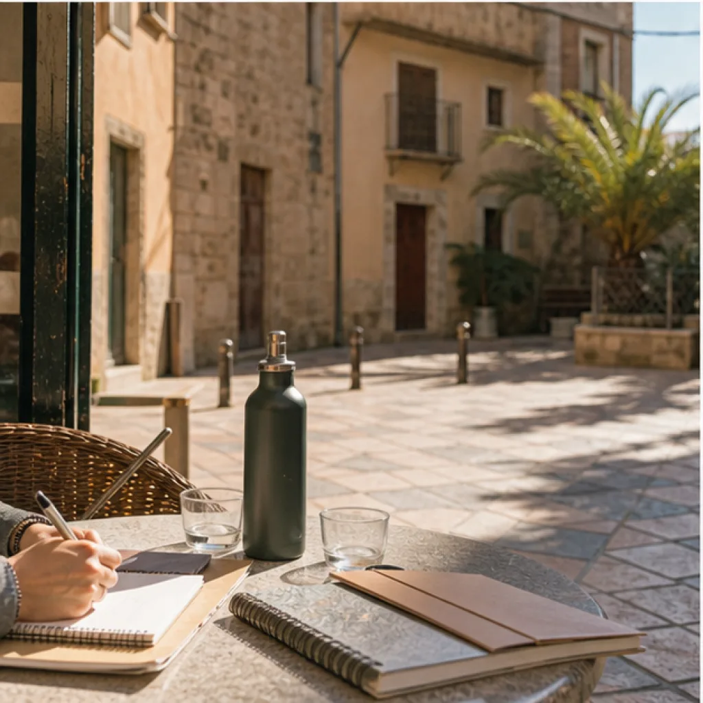 Reseanteckningar på ett torg bland Barcelonas historiska hus