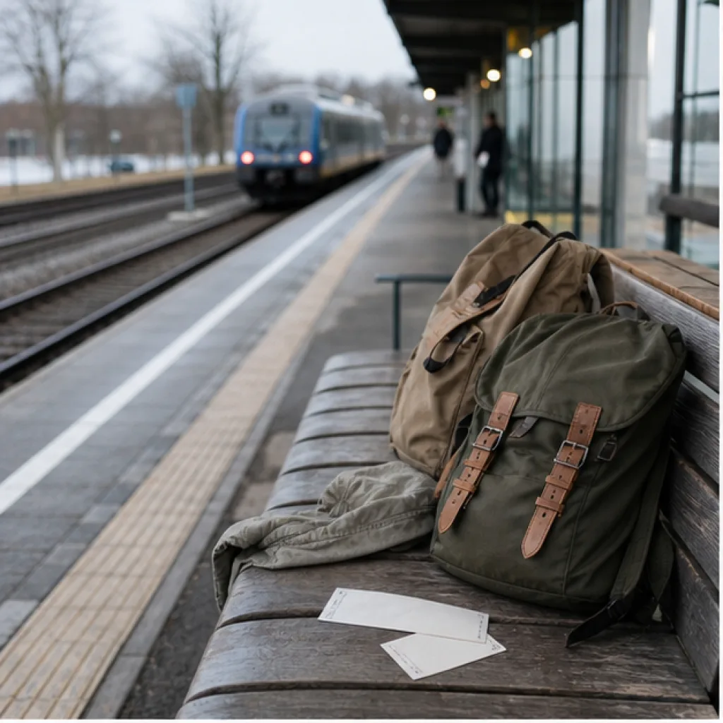 Packad ryggsäck och biljetter på en tågperrong för en prisvärd klassresa